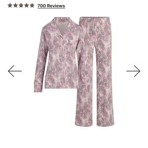 SKIMS Pink and White Patterned Pajama Set